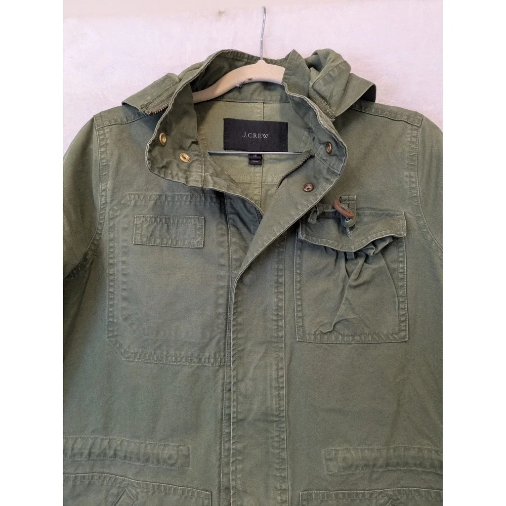 J. Crew Utility Field Jacket Olive Green Hooded Drawstring‎ Waist XS